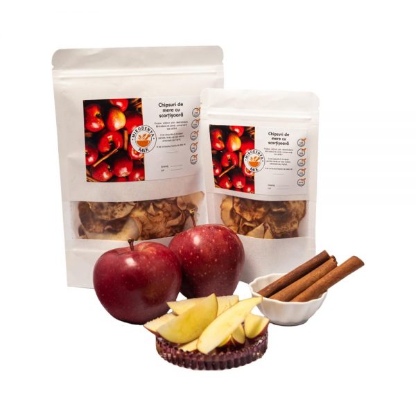 Chipsuri de mere cu scorțișoară, Gustare Sănătoasă și Crocantă, Fără Zahăr Adăugat 65g